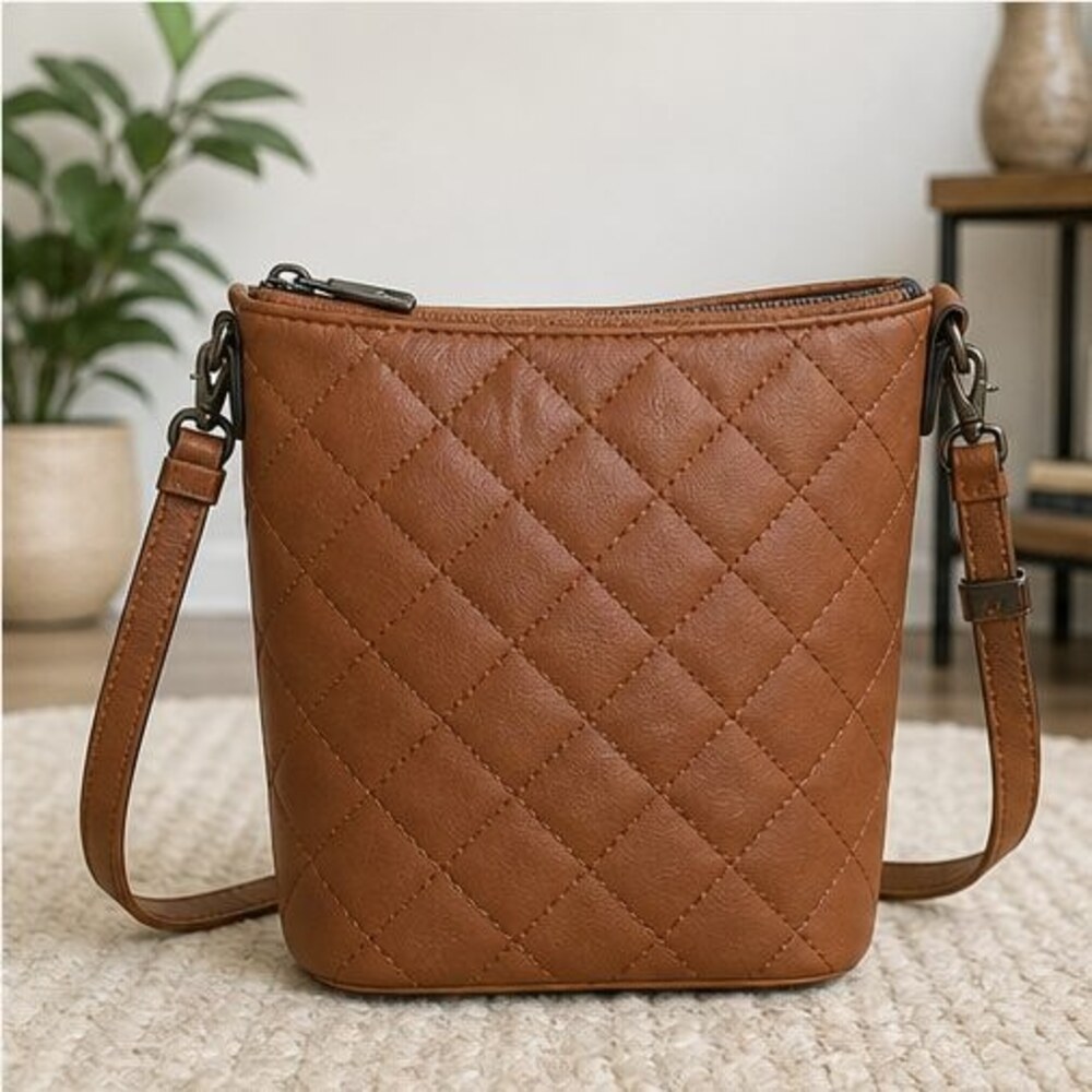 Cognac Quilted Crossbody Bag